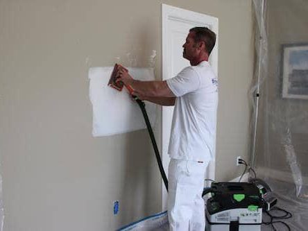 Drywall repair work on an interior wall after water damage
