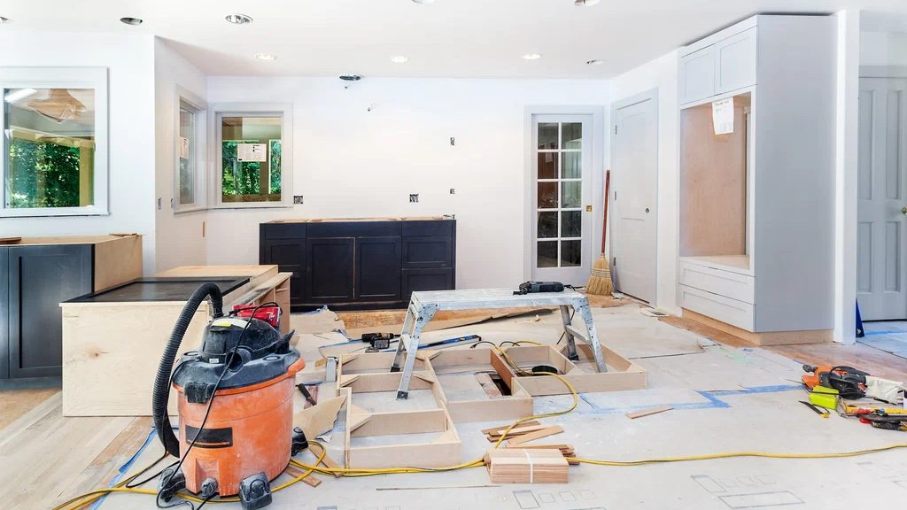 Restored interior room after water damage repair work